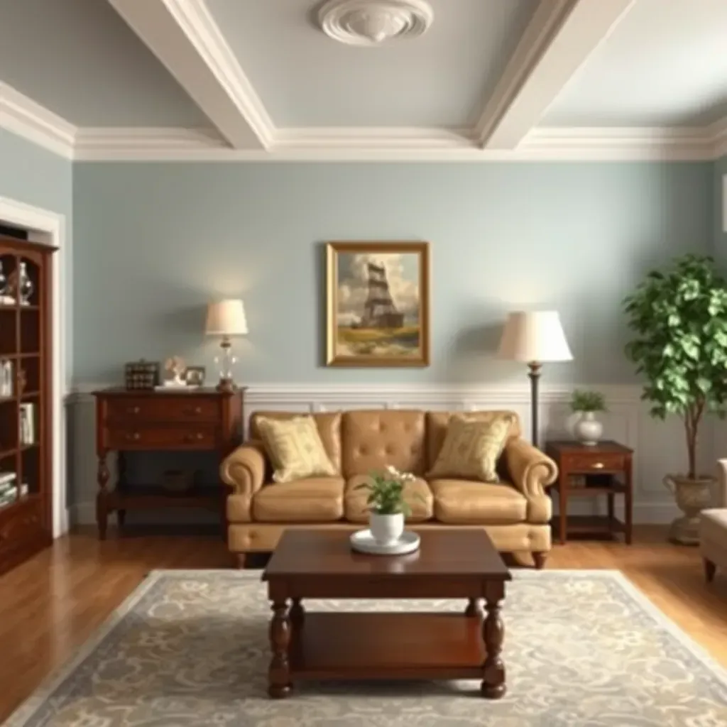 Spacious Varina, VA living room with taupe walls, white trim, hardwood floors, large windows, and modern decor.