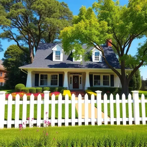 Beautifully painted suburban home in Powhatan VA with vibrant colors, lush yard, and white picket fence under blue sky.