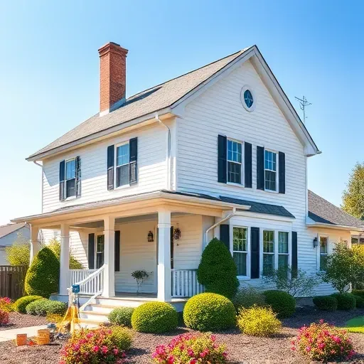 Completed painting project in Providence Forge, VA featuring a colonial home, vibrant exterior, and colorful garden.