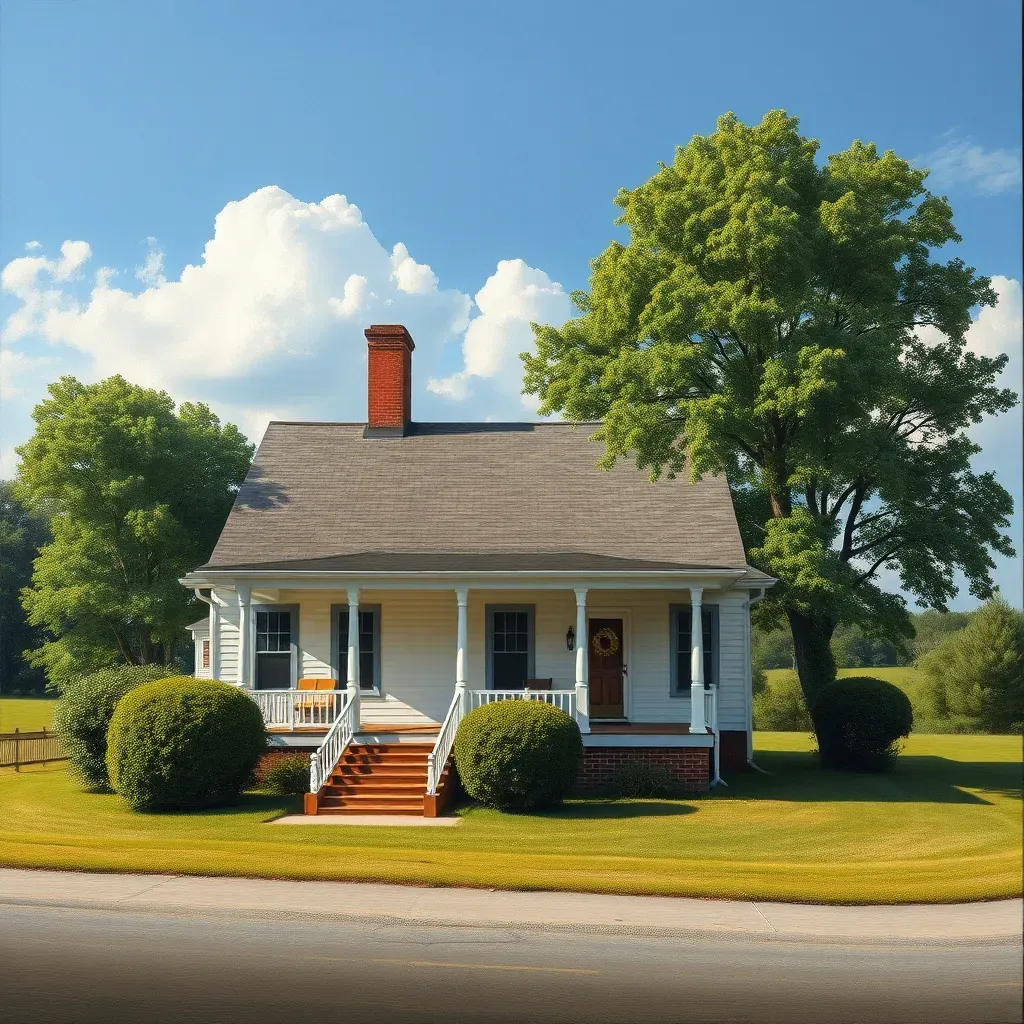 Detailed scene of Goochland, VA featuring historic buildings, lush greenery, and scenic rural landscapes.