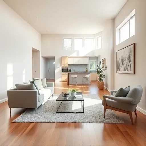 Freshly painted modern living room in Moseley VA with neutral walls, natural light, sleek furniture, and stylish decor