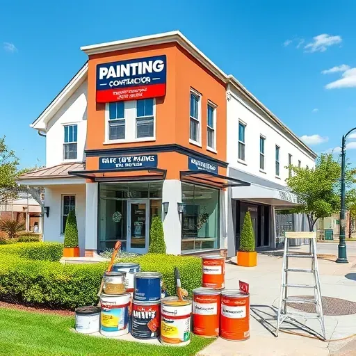 Richmond VA painting contractor’s modern storefront with vibrant signage, painted homes, commercial projects, and organized tools.