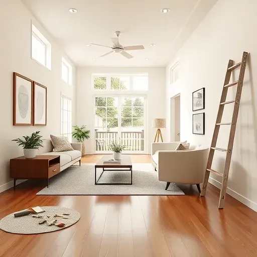 Freshly painted modern interior room in Glenburnie VA with smooth beige walls, stylish furniture, natural light, and polished hardwood floors
