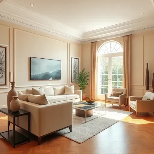 Modern living room with freshly painted warm neutral walls, elegant furniture, natural light, and upscale decor in Wyndham, VA.