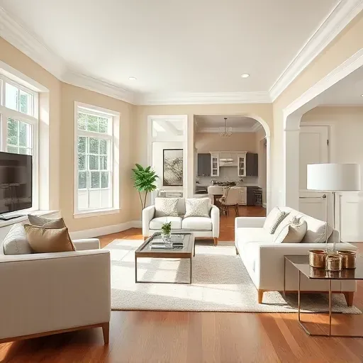 Freshly painted modern Chesterfield living room with neutral walls, natural light, stylish decor, and hardwood flooring.