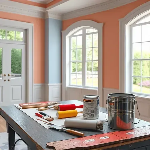 Paint contractor's workspace in Tuckahoe, VA featuring a freshly painted interior wall, quality tools, natural light, and detailed craftsmanship.