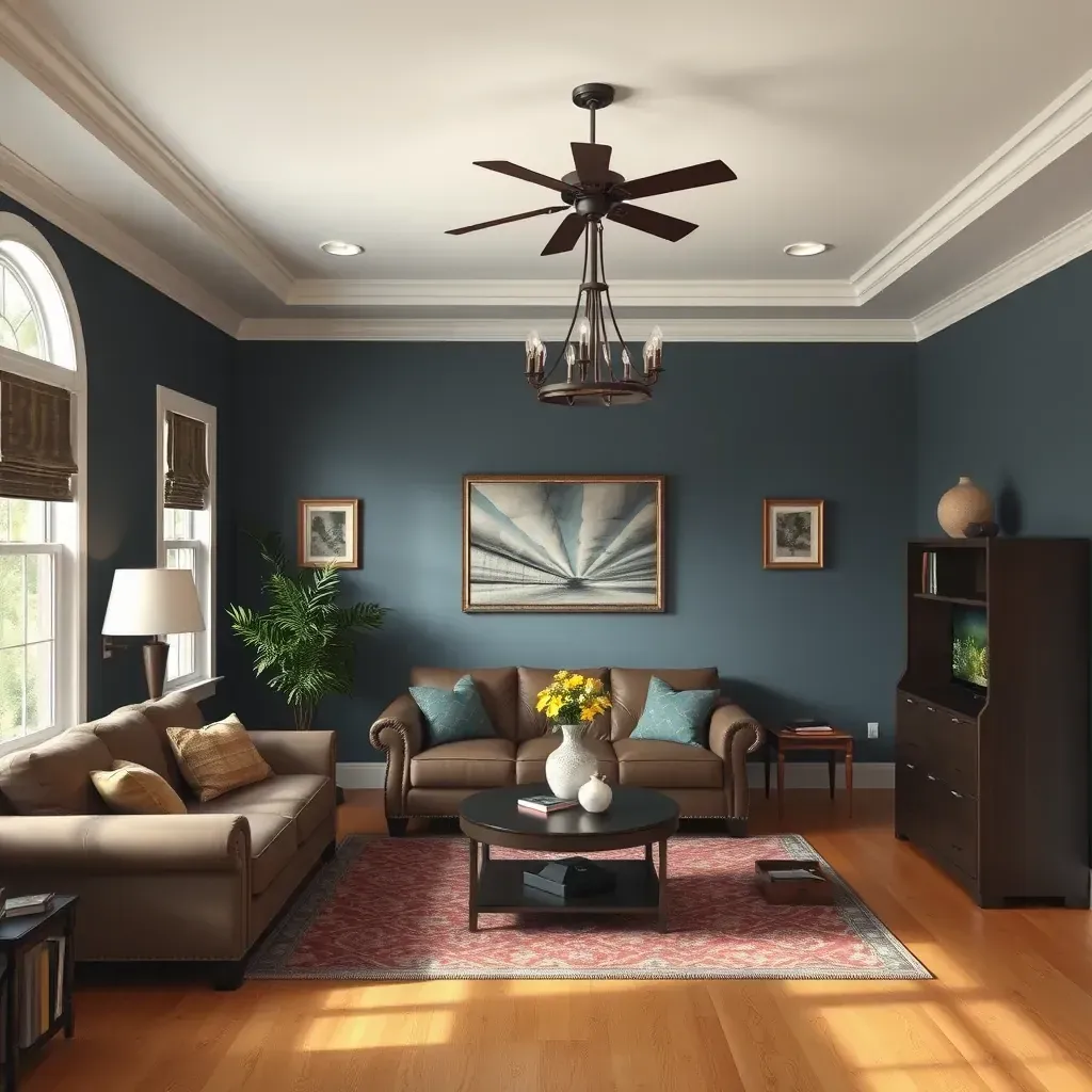 Interior of a freshly painted, modern living room in Glen Allen, VA featuring neutral walls, natural light, and professional details.