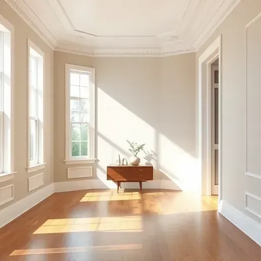Freshly painted interior in Richmond VA with soothing beige walls, natural light, crown molding, and elegant decor.