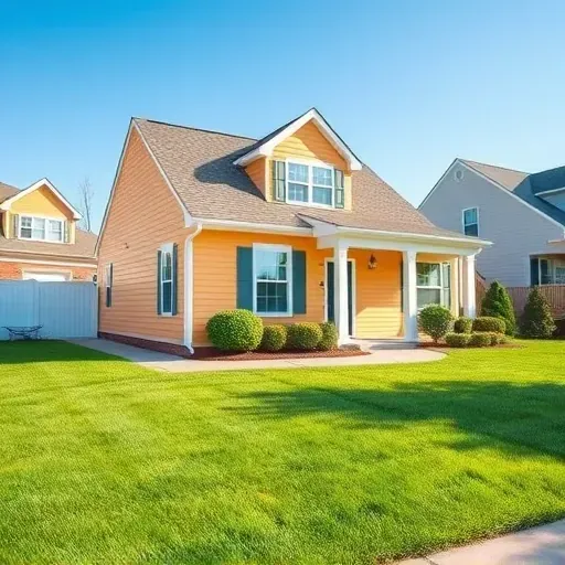 Freshly painted house in Richmond VA with bright white trim, lush lawn, manicured bushes, and a clear blue sky scene.