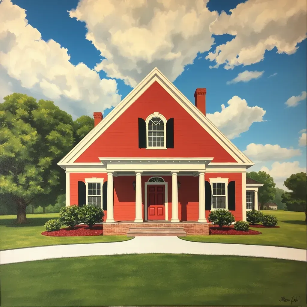 Outdoor Sandston, VA landscape painting on canvas, featuring lush greenery, oak trees, rolling hills, and a shimmering James River.