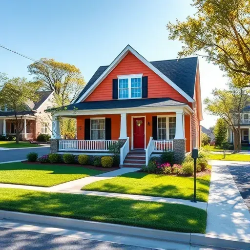 Freshly painted modern house in Richmond VA with vibrant exterior paint, lush yard, and suburban neighborhood scene