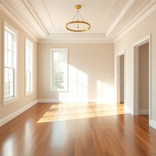 Interior room in Sandston, VA featuring flawless beige walls, hardwood floors, crown molding, and natural light.