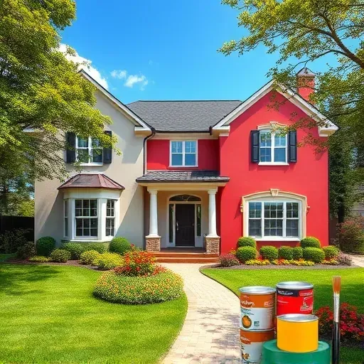 Freshly painted house in Wyndham, VA with vibrant colors, neat tools, lush lawn, and clear skies highlighting expert craftsmanship.