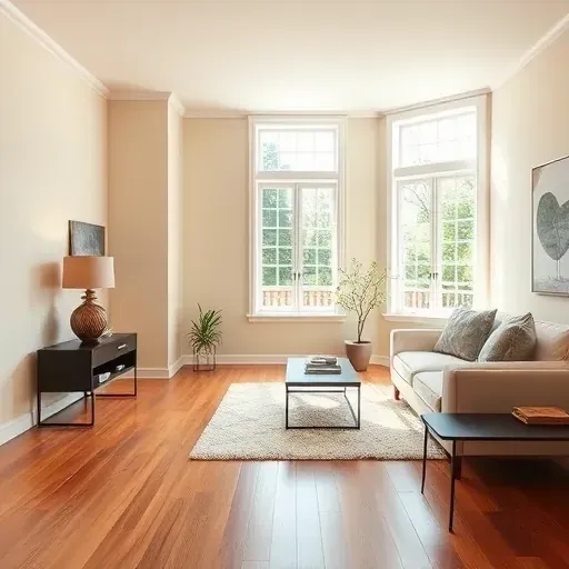 Bright Richmond living room with warm neutral walls, sleek furniture, hardwood floors, and natural sunlight highlighting flawless paintwork.