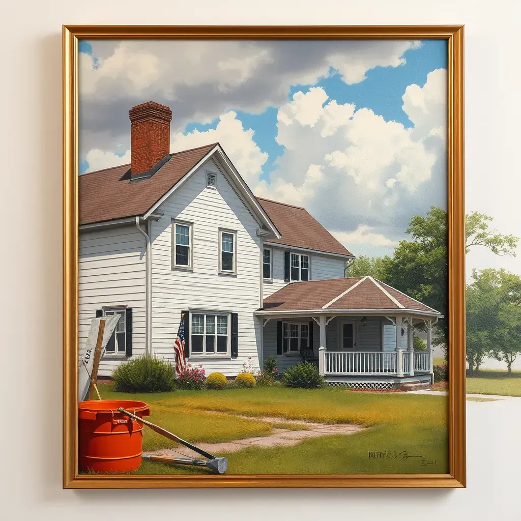 Detailed depiction of Mechanicsville, VA with historic buildings and scenic streets in a vibrant, colorful scene.