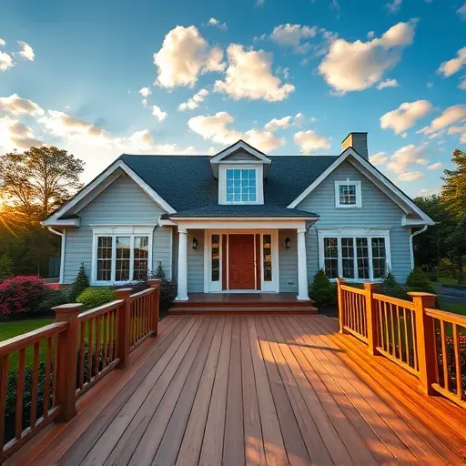 Freshly painted residential home in Goochland VA with gray and white colors, vibrant landscaping, and warm evening light.