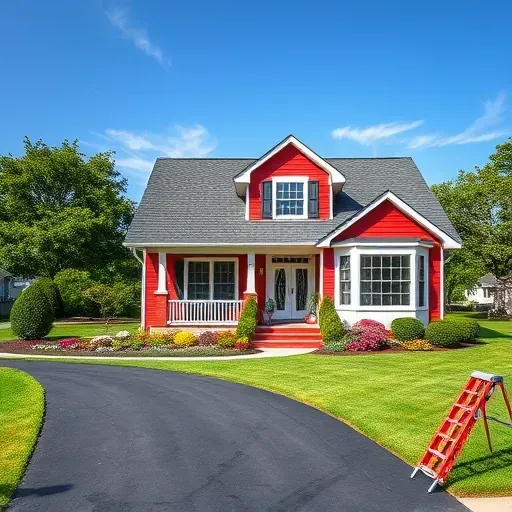Freshly painted suburban home in Lakeside VA with vibrant colors, detailed trim, and lush landscaping, reflecting quality.