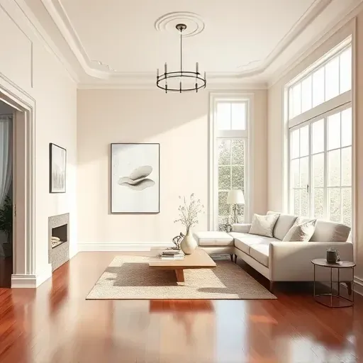 Freshly painted neutral walls in a modern Bensley, VA living room with natural light, polished hardwood floors, and sleek decor.