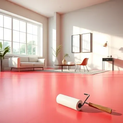 Freshly painted smooth interior wall in Atlee VA with natural sunlight, modern decor, and painting tools highlighting craftsmanship