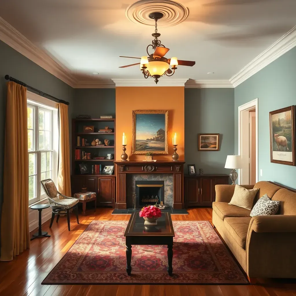Interior living room in Moseley, VA with fresh beige walls, white trim, hardwood floors, and natural light highlighting interior painting.