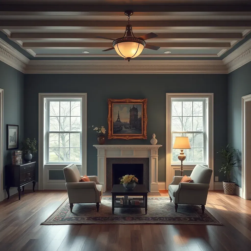 Modern Richmond living room with neutral walls, white trim, polished wood floors, and stylish furniture.