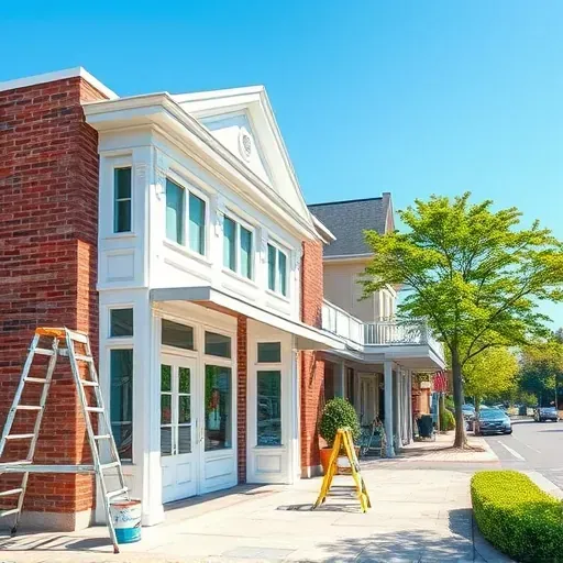Painting contractor in Elmont, VA showcases a freshly painted building exterior with vibrant colors, detailed textures, and professional craftsmanship.