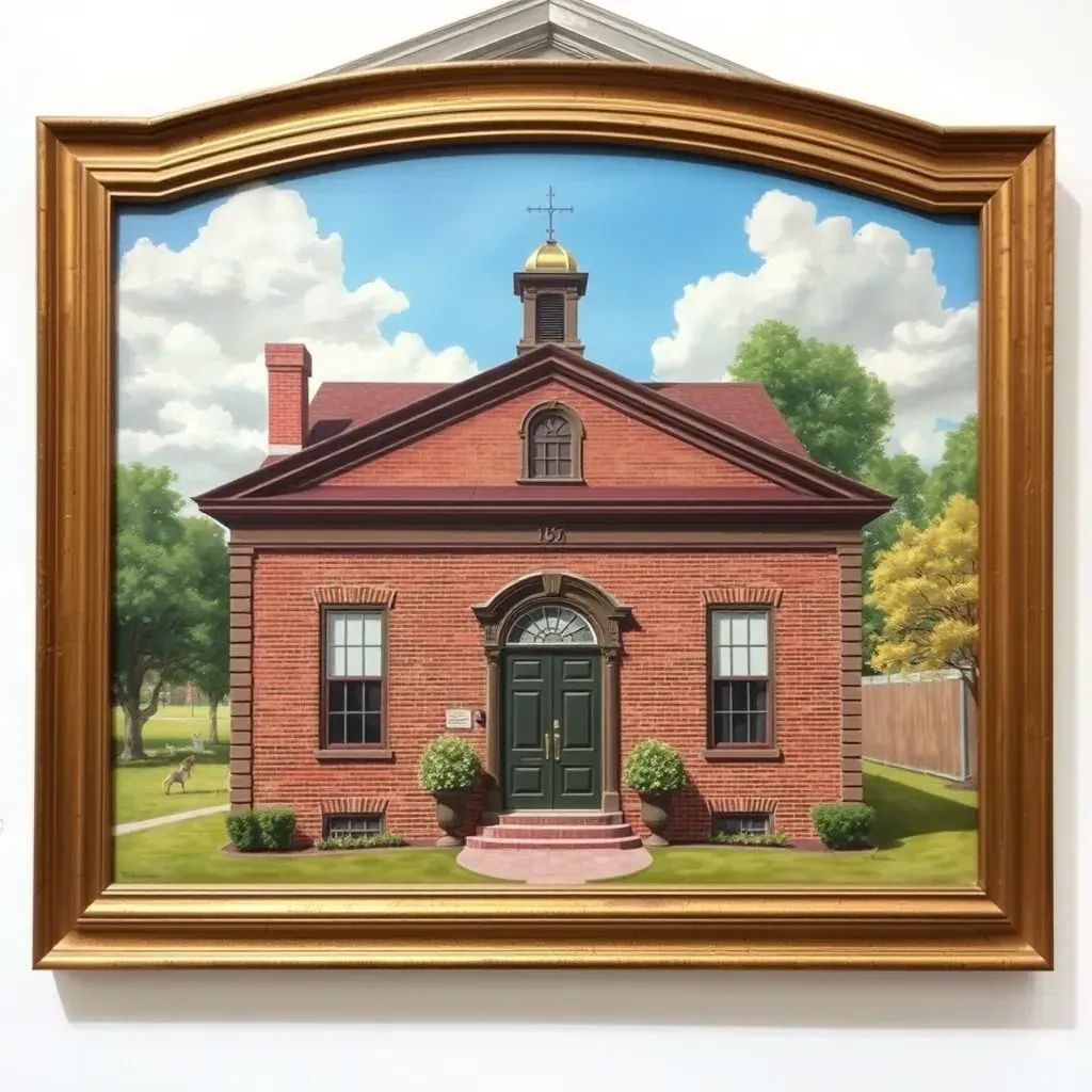 Hopewell, VA scene featuring historic brick buildings, lush greenery, and peaceful river reflections.