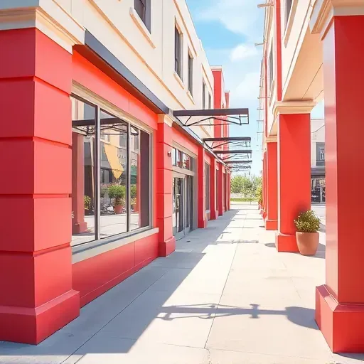 Freshly painted commercial building exterior in Richmond VA with vibrant walls, reflective windows, precise trim, and landscaping