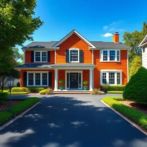 Completed painting project in Chester VA showcasing a vibrant home exterior, white trim, and manicured landscaping.