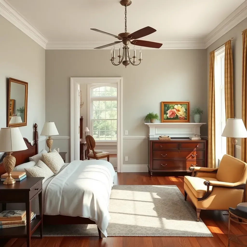 Spacious Dumbarton, VA living room with freshly painted warm-toned walls, white crown molding, protected furniture, and natural light.