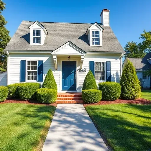 A freshly painted colonial home in Providence Forge VA features white siding and navy blue door with lush greenery.