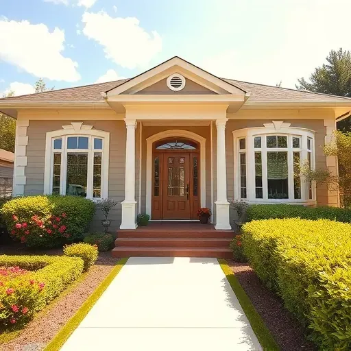 Beautifully painted residential home in Bensley VA with beige exterior and white trim, surrounded by colorful gardens.