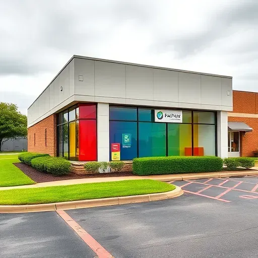 Providence Forge, VA painting contractor’s modern storefront with vibrant walls, lush lawn, and organized parking.