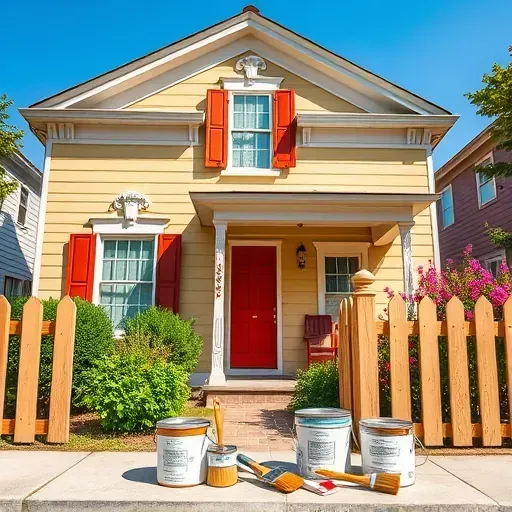 Completed painting project in Petersburg VA with vibrant shutters, manicured yard, and clean wooden fence.