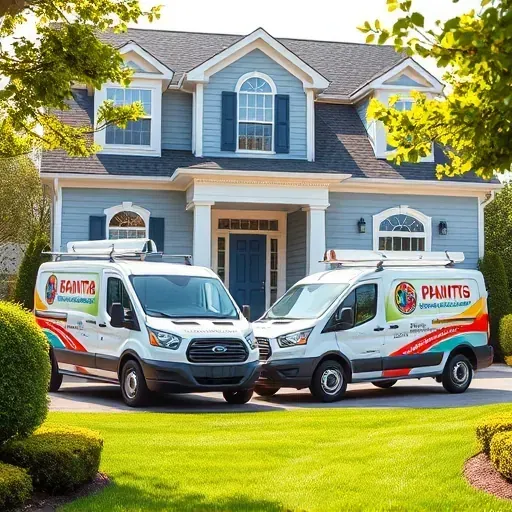 Professional painting contractor's vans and a freshly painted home in Hopewell, VA, showcasing quality workmanship.