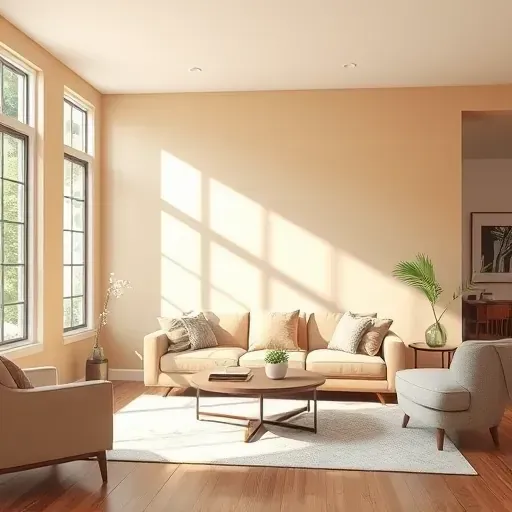 Freshly painted neutral interior wall in a modern Tuckahoe VA living room with natural light, elegant furniture, and hardwood floors