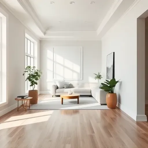 Freshly painted modern living room in Hopewell, VA with flawless walls, clean edges, natural light, and polished flooring.