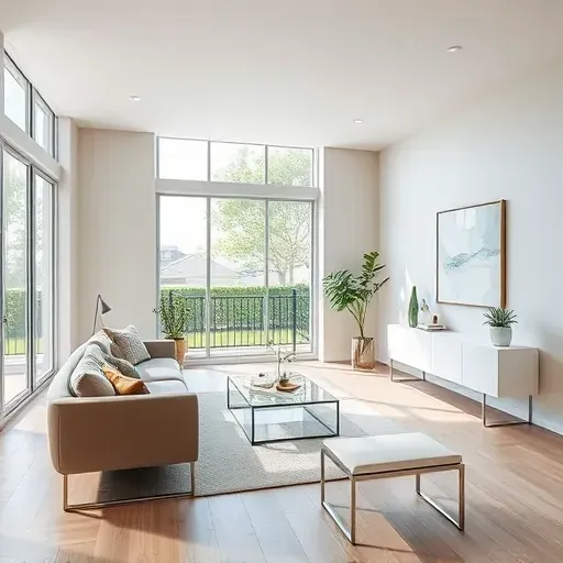 Modern living room in Elmont VA with neutral walls, natural light, sleek furniture, and inviting decor accents.