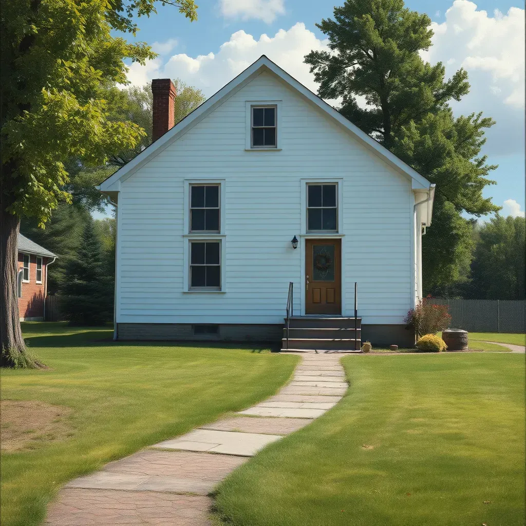Serene Bellwood, VA street with charming houses, lush lawns, mature trees, a winding road, park, and rolling hills.
