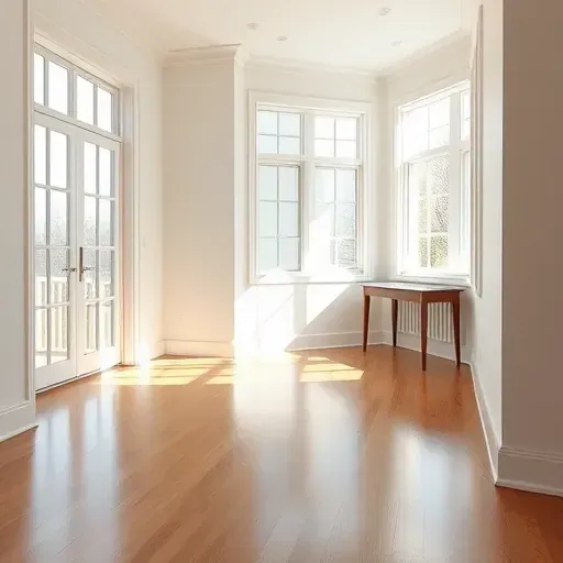 Freshly painted modern interior with smooth walls, polished hardwood floors, natural light, clean details, and elegant design