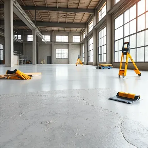 Pristine construction site in Richmond VA with smooth concrete surface, tools, and industrial background highlighting quality craftsmanship