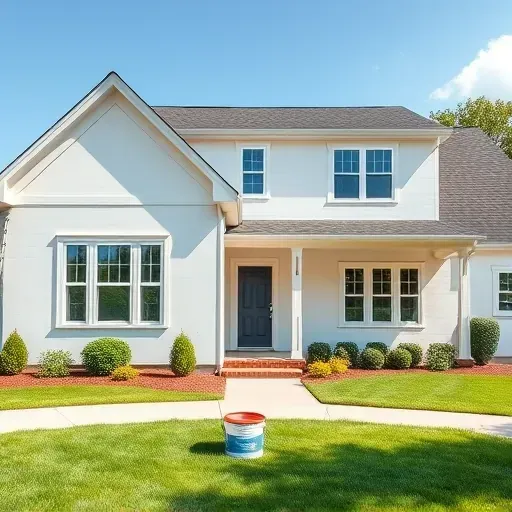 Completed painted home exterior in Rockwood, VA with smooth neutral tones, clean lines, and landscaped yard.