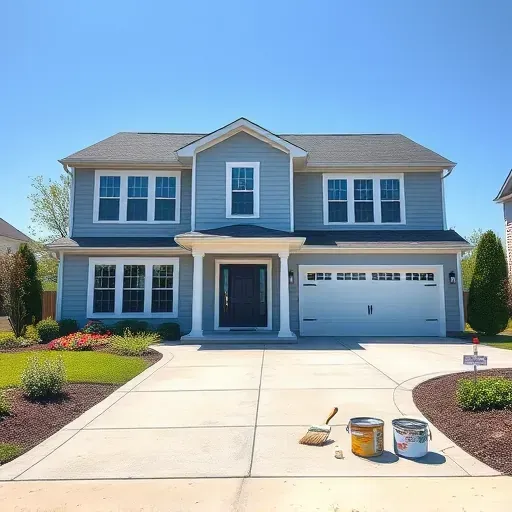 Newly painted modern two-story home in Henrico VA with light grey exterior, white trim, and landscaped garden.