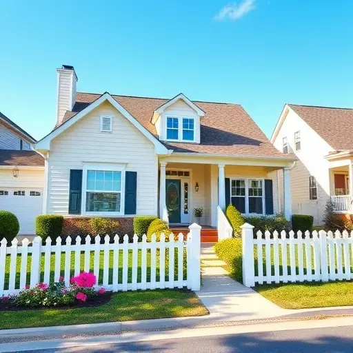 Completed residential painting project in Providence Forge VA showcasing cream and light blue exterior with lush landscaping.