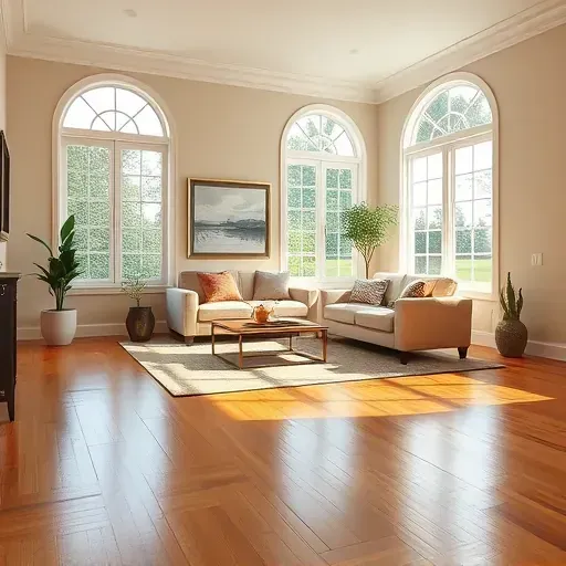 Beautiful neutral-toned interior painting in Varina, VA featuring a bright living room with modern decor and polished hardwood floors.