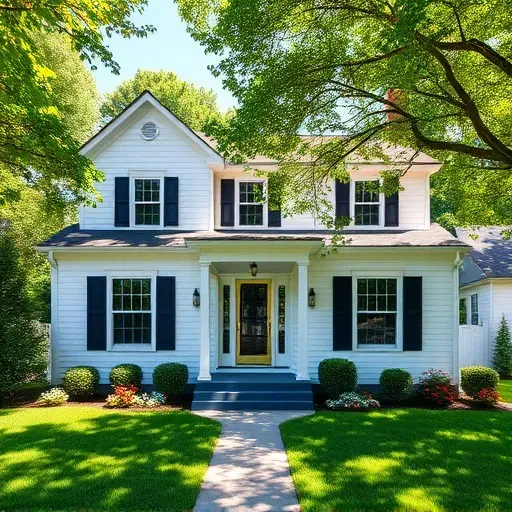 Freshly painted suburban home in Mechanicsville VA with elegant shutters and vibrant flowers under soft natural light.