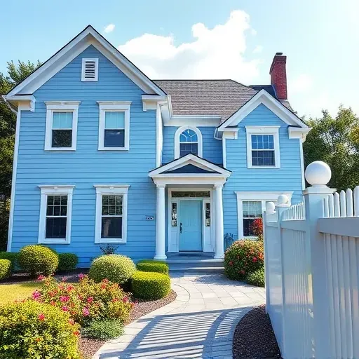 Renovated Glen Allen VA home with light blue paint, white trim, vibrant landscaping, and clear sky. A showcase of craftsmanship.