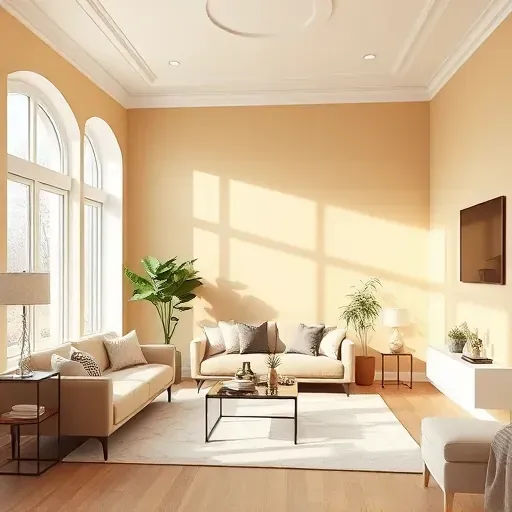 Bright, modern living room in Petersburg, VA with smooth, neutrally painted walls, natural sunlight, and contemporary decor.
