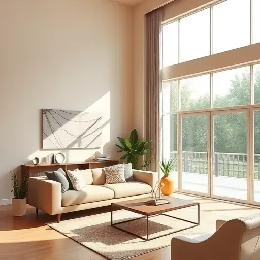 Freshly painted modern living room with warm neutral walls, natural daylight, stylish decor, and minimalistic design.