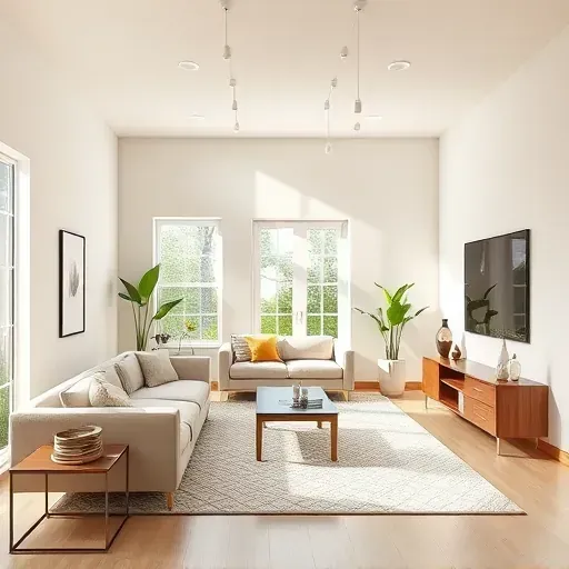 Renovated Laurel, VA living room with flawless beige walls, modern furniture, and natural light showcasing expert painting.